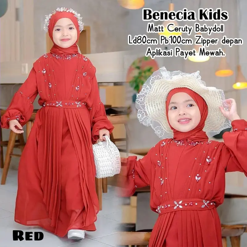 Benecia Kids Set Gamis Anak Peyet Mewah Kondangan Syari Free Pashmina Premium 3