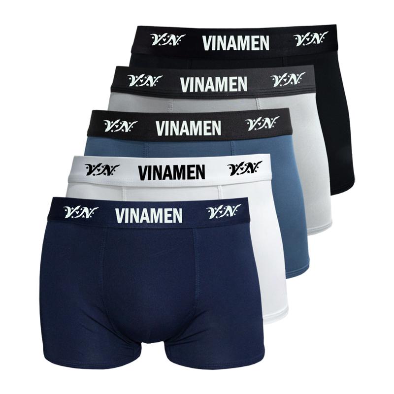 Combo 5 quần boxer nam thun lạnh VINAMEN, quần sịp đùi nam cạp cao 4cm co dãn 4 chiều thoải mái vận động, quần lót nam boxer Menswear mịn mát thấm hút tốt, Boxer Quần Boxer