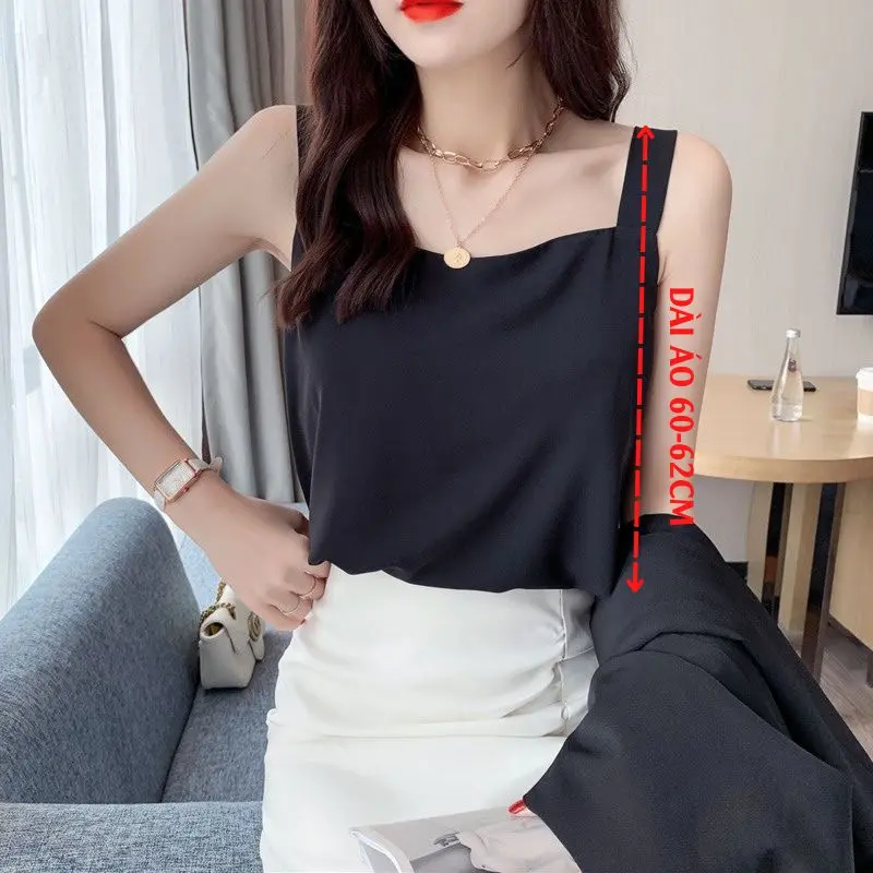 Áo hai dây nữ lụa cổ vuông Top Women Nhung AO0010 - Hồng, Trắng, Đỏ đô, Đen, Xanh rêu -  tank nu yếm hở lưng mặc  tube 3 lỗ 6