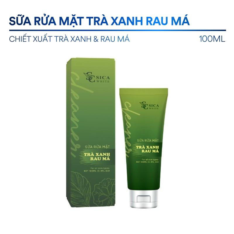 Kem Sica White Sữa Rửa Mặt Trà Xanh Rau Má 100ml - hỗ trợ chăm sóc da mụn