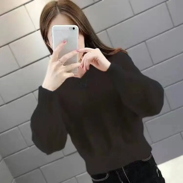 Áo Len Ngắn Lông Chồn Cho Nữ, Áo Chui Đầu Mới, Quần Áo Dệt Kim Dày, Áo Lớp Cơ Bản, Áo Cổ Chữ V Dáng Rộng Vừa Vặn Cho Mùa Thu Và Mùa Đông 6