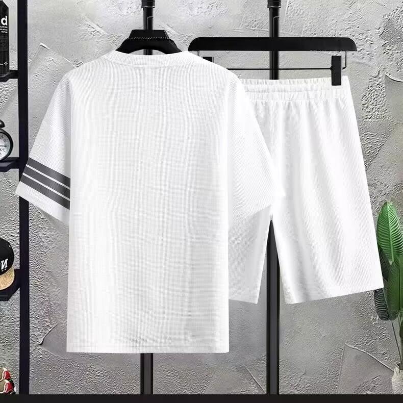 Product Introduction of Men's Summer Short Sleeve T-Shirt & Shorts Set - Casual Waffle Knit Outfit |   Trendy Sporty 2-Piece Lounge Wear |   Lightweight Comfort Clothes 6