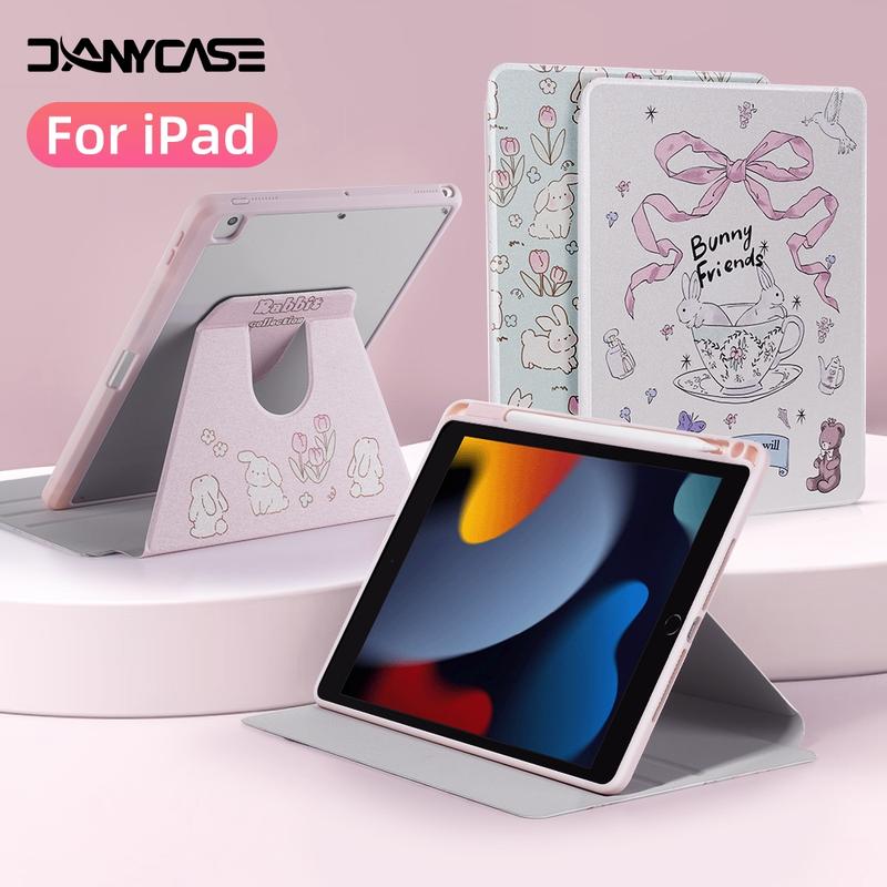 360° Ốp Lưng Xoay Cho for iPad mini 6 7 cho iPad 7th/8th/9th/10th iPad Air4/Air5 Pro 2018-2022 11 12.9 inch Pro M4 Air 6th M2 Thế hệ 11 A16 Air 13 M2 M3 2025 11 13 11th Gen A16 2025 Máy Tính Bảng Hoạt Hình Acrylic Vỏ Dễ Thương Có Bút Phụ Kiện Case