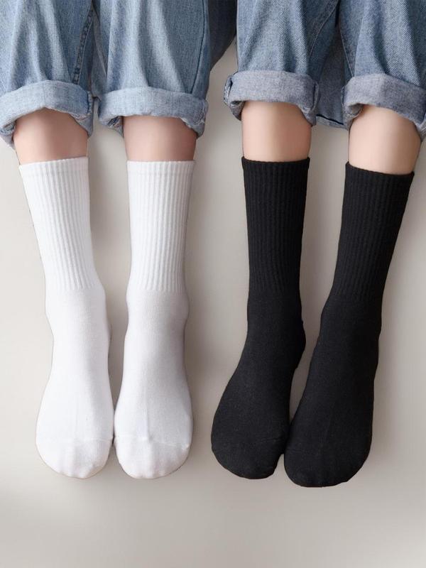 Women's 2 Pairs Solid Crew Socks, Multi-pack Casual Soft Comfortable Breathable Mid-calf Socks For Daily Wear, Women's Socks & Hosiery 0