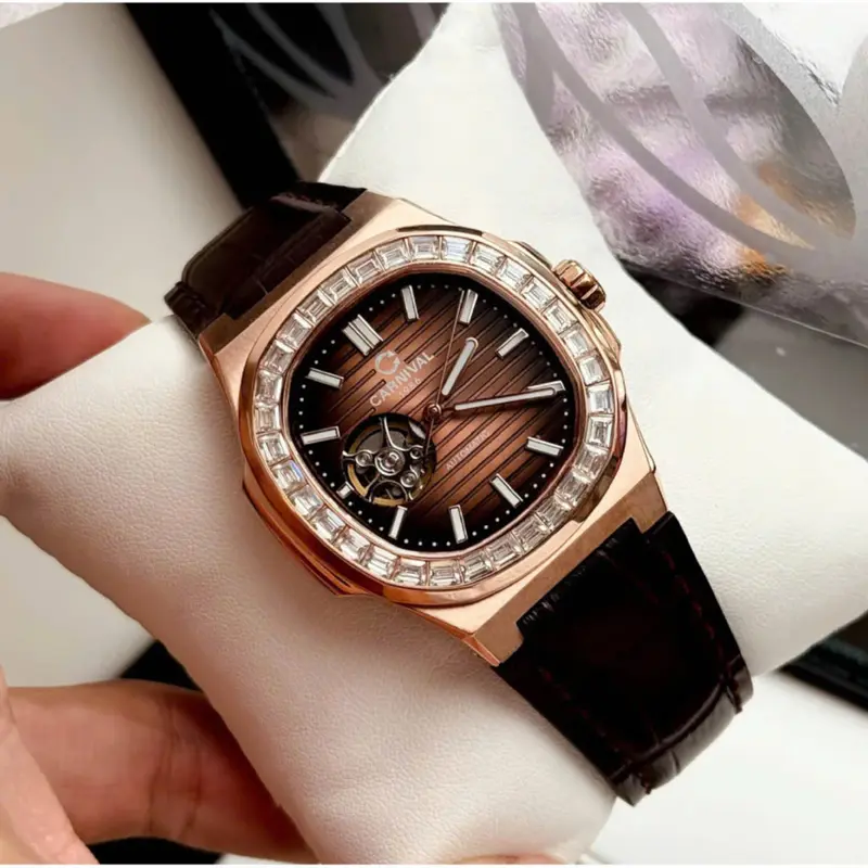 Đồng hồ nam Carnival 8128G  automatic lộ tym niềng dá vàng dây da sang trọng [ MPWatch - Bảo hành 5 năm ] 4
