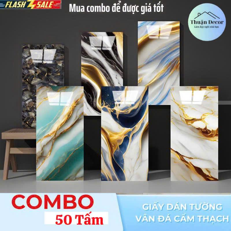 Combo 50 Miếng Xốp Dán Tường Phủ Vân Đá Tráng Nhôm Siêu Tiện Lợi KT 30*60cm