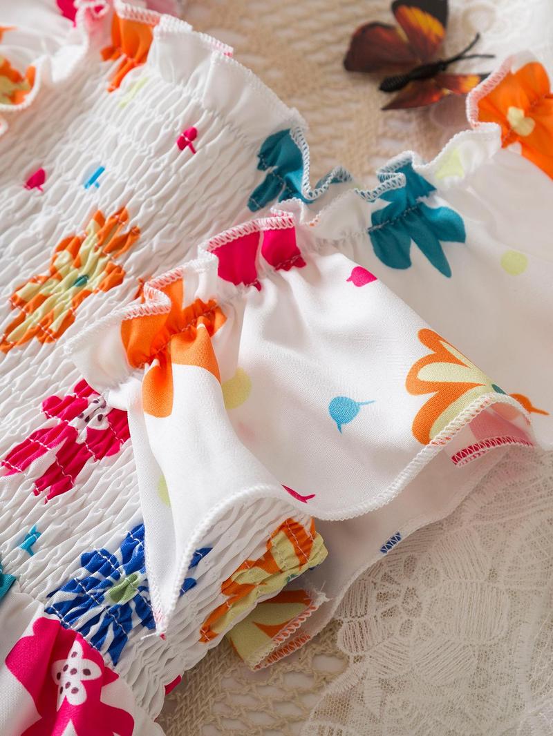 Product Introduction of Girl's Floral Print Dress, Casual  Dress for Summer, Kids Clothes for Daily Wear 5