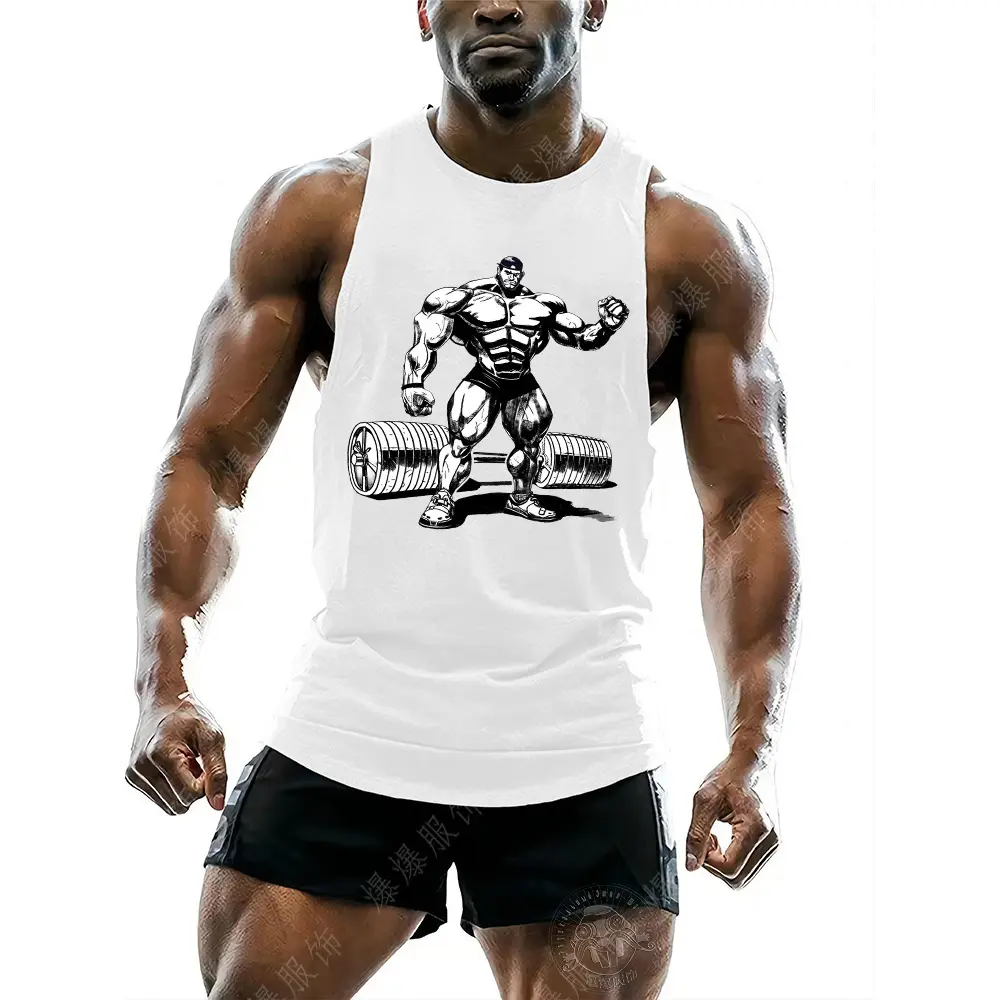 Four Seasons Leisure Durable Men's Sleeveless T-shirt Outdoor Gym Training Boxing 2D Print Breathable and Quick Drying