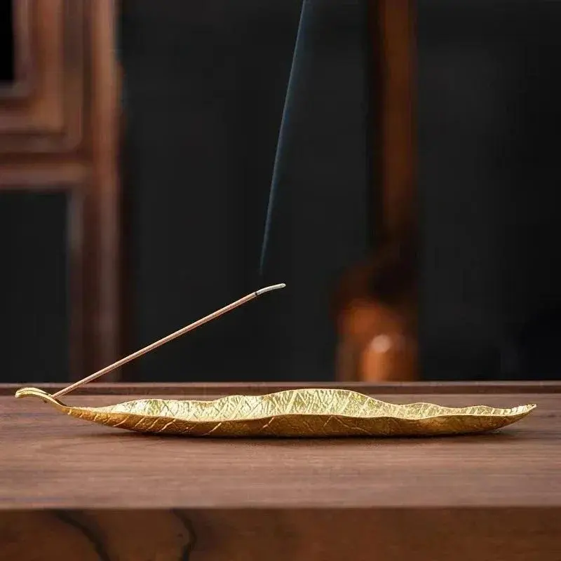 Alloy Leaf Incense Holder Sticks Plate Ash Catcher Censer Meditation Buddhism Censer Nasturtium Incense Burner Table Home Decor