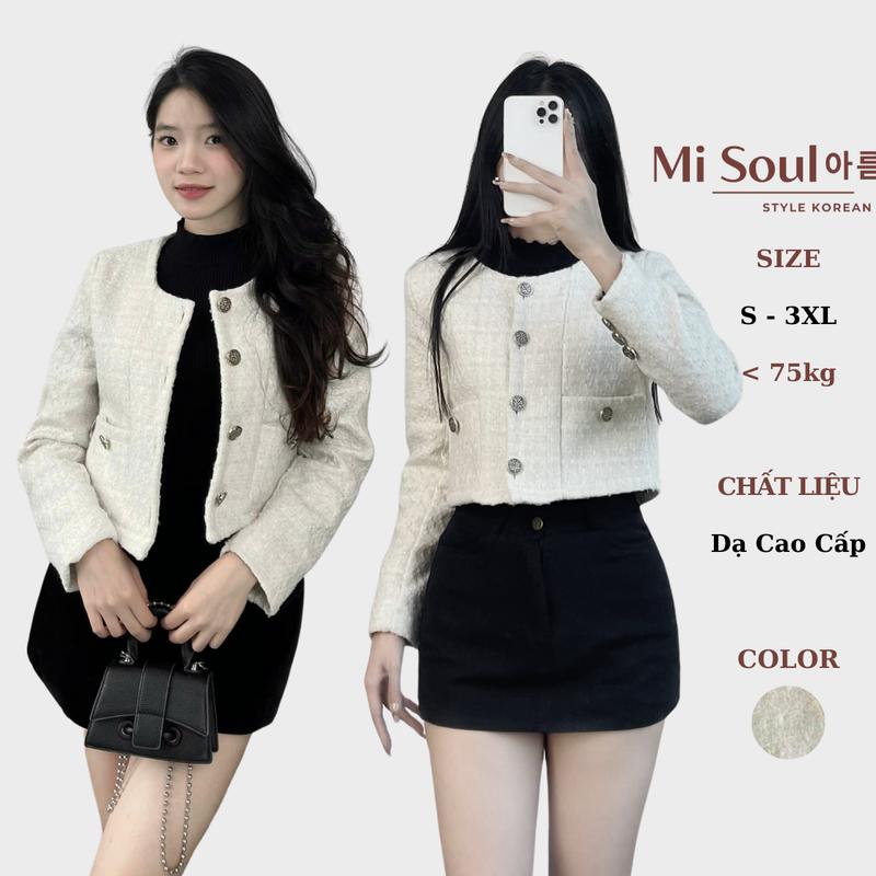 Áo Khoác Dạ Tweed Croptop Cổ Tròn Đính Khuy BigSize MiSoul, Áo Dạ Nữ Dài Tay 354 Jacket Women