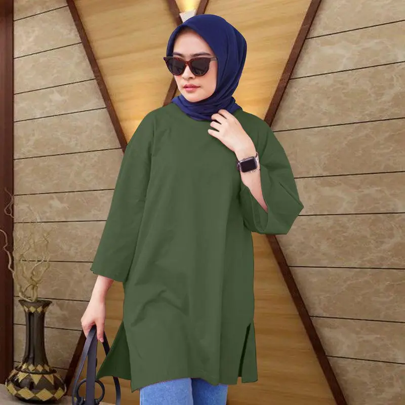 Atasan Kaos Oversize Basic Polos Ld 130cm Baju Kaos Wanita Panjang Top Hijab Jumbo 1