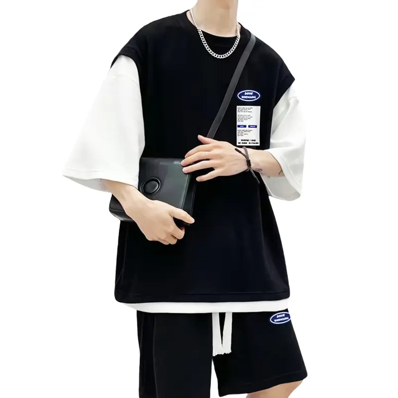 Ssmy TZ08 Setelan One Set Dua Lapis Pria Celana+Baju Atasan Kaos Oversize Model Korea Now Waffle