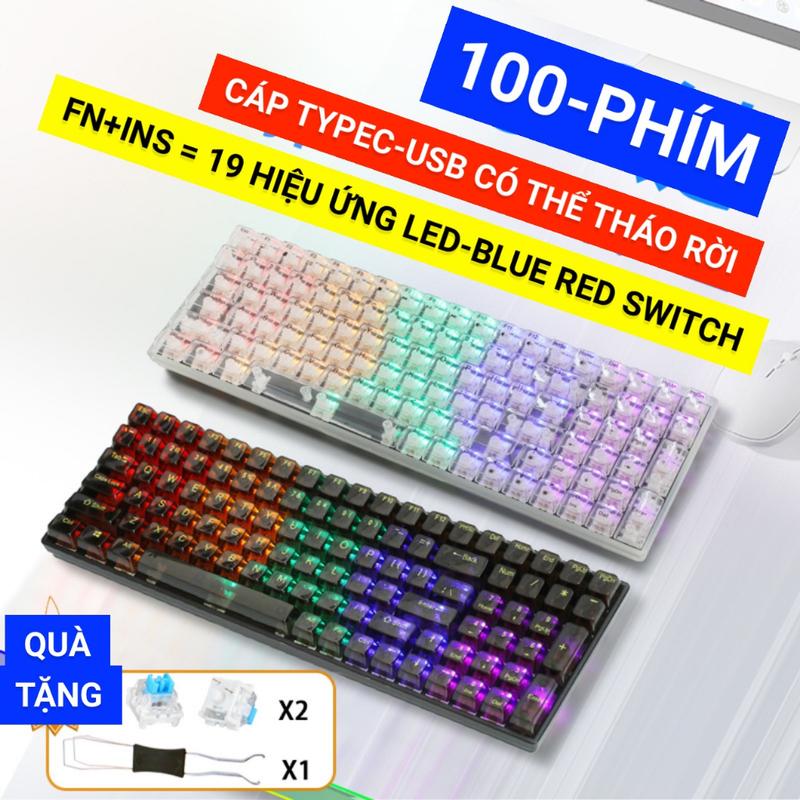 Bàn Phím Cơ Có Dây Tháo Rời Trong Suốt K10 - LED 19 Hiệu Ứng - Hotswap - Blue Red Switch - Dùng Cho Máy Tính Laptop ( Trục RED Là Trục Giảm Âm Thanh )