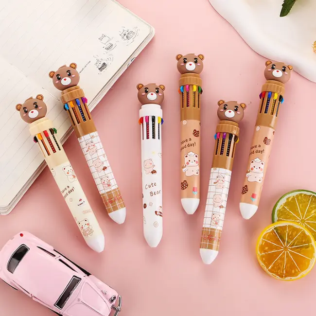 BISA COD S6271 Pulpen Karakter Beruang Lucu /  Bulpen Karakter Teddy Lucu 10 Warna Tinta Stationery Biru Hijau Hitam Merah Pena Pink Kuning Ungu Bolpoin 2