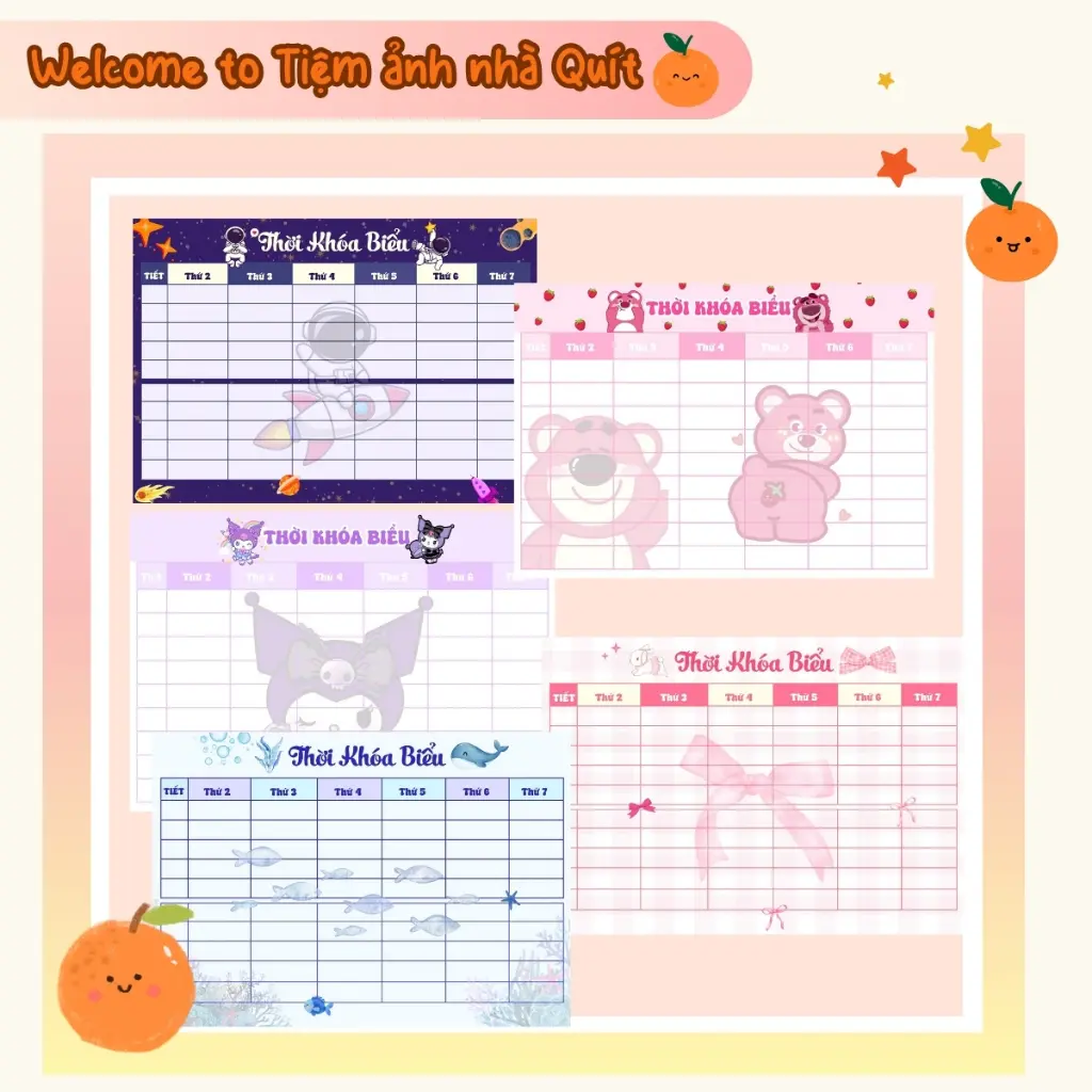 Set 4 cái Thời Khóa Biểu Dán Được Tên Môn Học