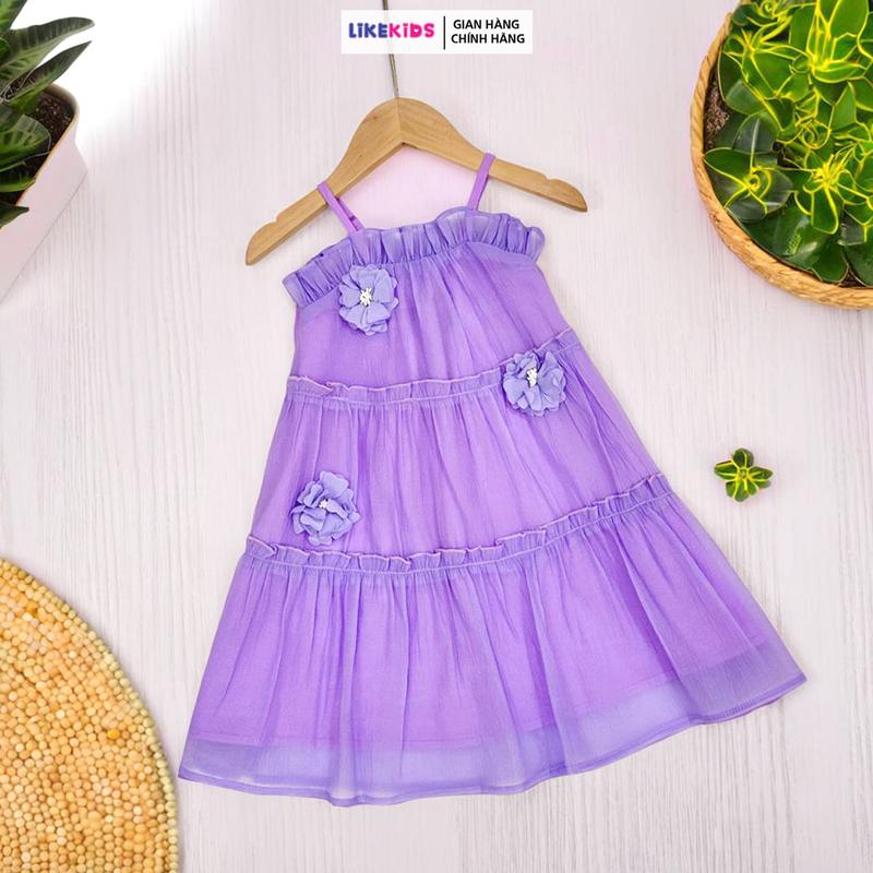 Product Introduction of Đầm váy 2 dây tơ giấy cho bé gái họa tiết BÈO HOA LikeKids MH1 D29 8