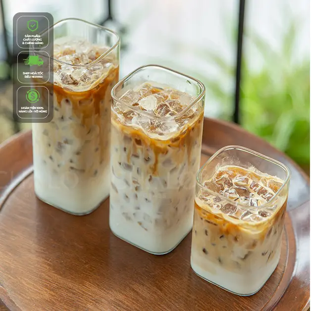 Ly thủy tinh vuông không đáy, siêu mỏng 270ml ~ 490ml (Chiếc lẻ, không in hình,thủy tinh chịu nhiệt Borosilicat)