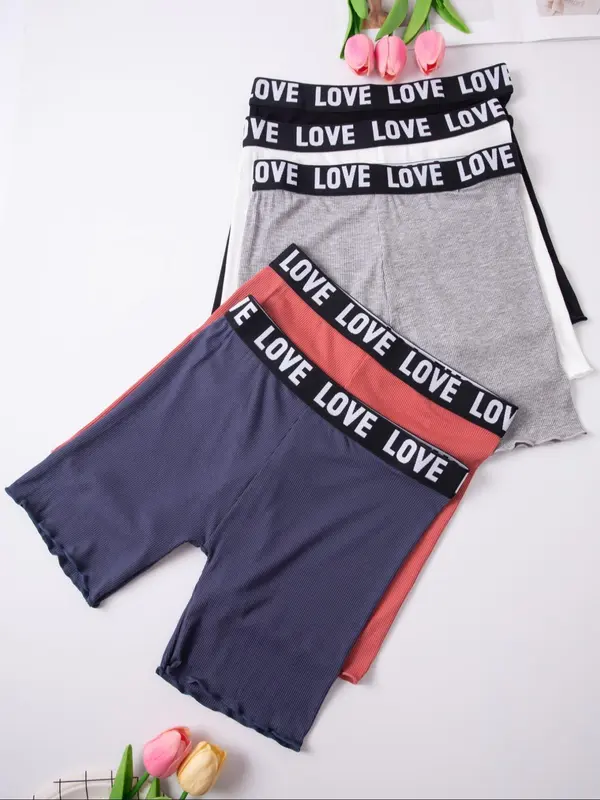 Women's Solid Color Letter Tape Boxer Brief, High Stretch Soft Comfortable Breathable Ribbed Knicker for Daily Wear, Underwear for All Seasons 3