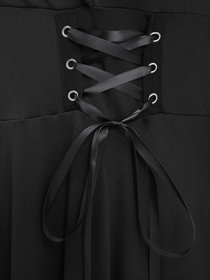 Product Introduction of 【Plus Size】 Lace Up Wrap Hooded Dress, Elegant Asymmetrical Long Sleeve A Line Dress for Party Holiday Wedding Guest, Women's Clothes for Fall & Winter 11