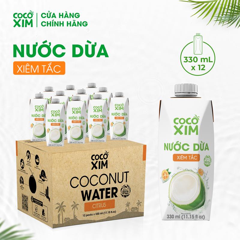 Thùng 12 Hộp Nước dừa đóng hộp Cocoxim Tắc 330ml Hộp