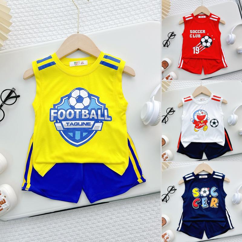 [MKKIDSHOP] Bộ Đồ Ba lỗ Thun Lạnh 8-30KG  Áo In Hình Bóng Đá Quần Phối Sọc Thể Thao Dành Cho Bé trai mặc nhà Đi học mùa Hè Mát Mẻ mkkidshop