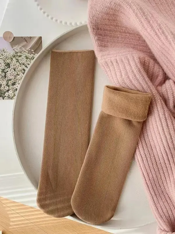 Women's 5 Pairs Solid Thermal Lined Crew Socks, Casual Comfort Cozy Warm Socks for Fall & Winter, Multipack Plain Socks for Daily Wear, Winter Wearl, Winter Wear, Socks for Women 6
