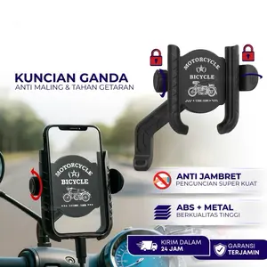 (SP) HOLDER HP MOTOR SPION VA08 MOTOGRIP DOUBLE LOCK BESI MOBILE PHONE STAND TEMPAT DUDUKAN HANDPHONE KUNCI OTOMATIS VANGO