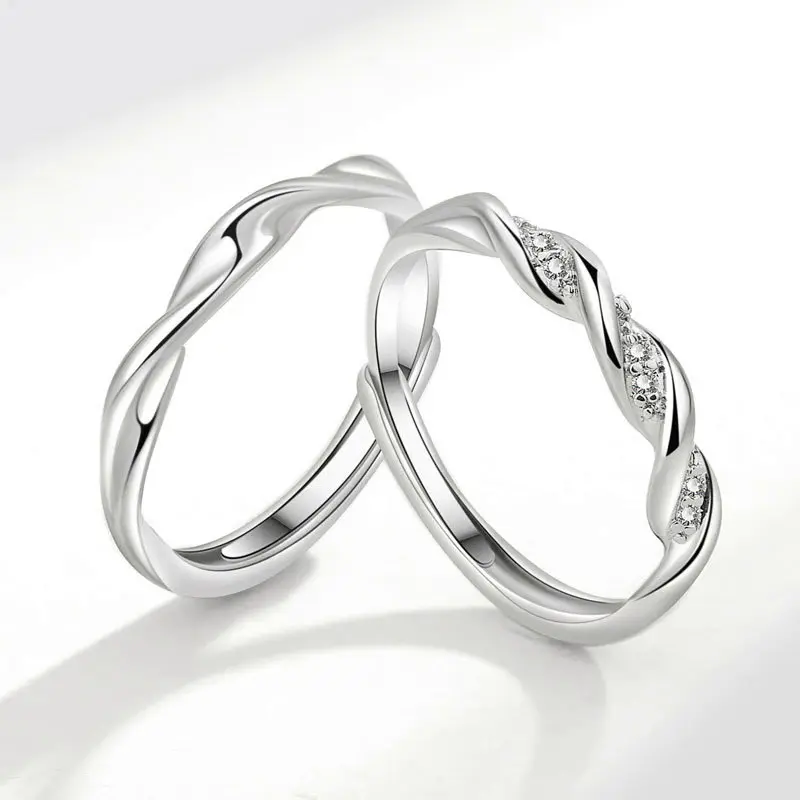 Romantic Couple Wedding Ring For Woman Men 2Pcs Vintage Crystal Ring Lover Gift