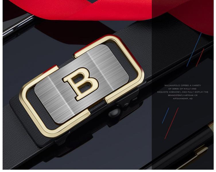 Product Introduction of New Men's Leather Belt Automatic Leather Buckle Belt Fashion Letter Buckle Belt Buckle Toothless Inner Belt 6