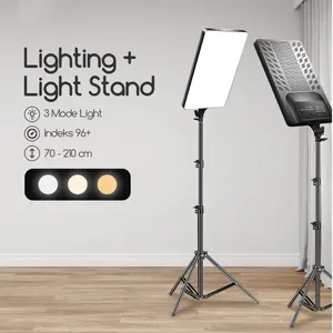 Aurop Lampu Foto LED Lighting Studio + Tripod Lampu Konten Kreator Live Vlog Putih 2700-7500K 3 Mode Warna 10 Tingkat Kecerahan Fleksibel 360° Rotasi - Kamera