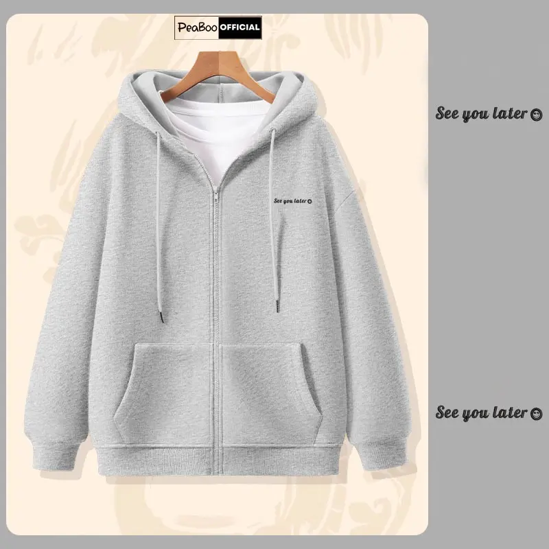 Áo Hoodie Zip THÊU, Áo Khoác Nam Nữ Unisex By PEABOO Mã HZ See You Later Chất Nỉ Bông Form Rộng Mũ 2 Lớp 0