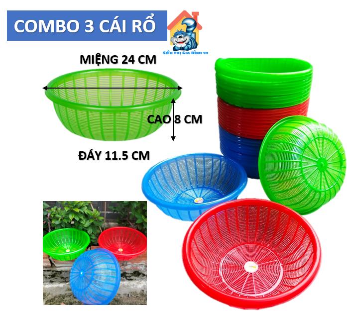  Combo 3 Cái Rổ nhựa tròn Việt Nhật đựng rửa rau tiện lợi an toàn Rá vo gạo đựng rau củ quả 3003 