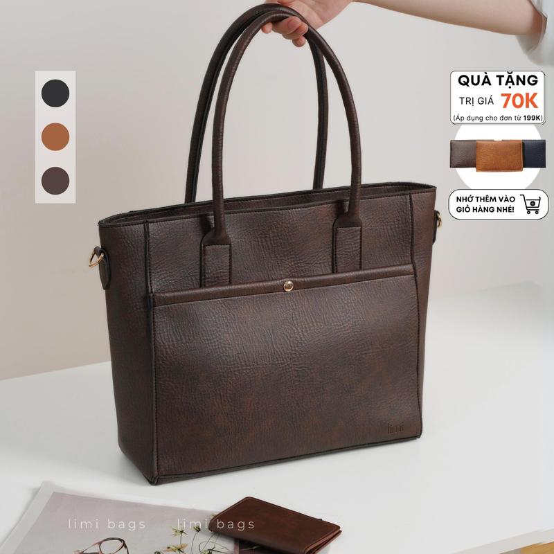 Túi xách công sở nữ 2 MÀU đựng laptop 14 inch tote da bản to giỏ xách đi dạy đi học đi làm CARA Limi Bags Chữ Nhật