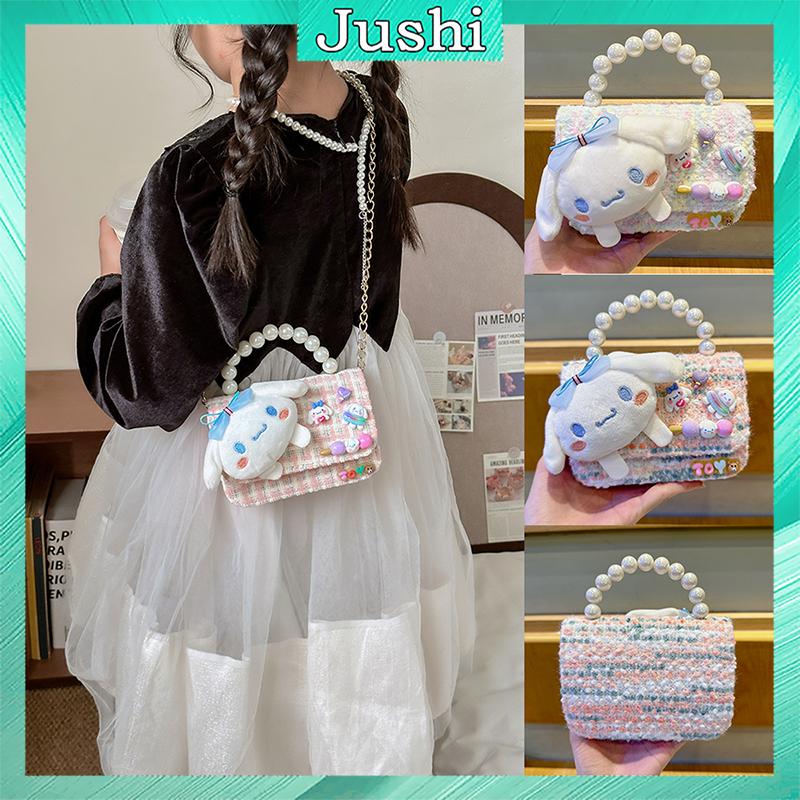 Túi đeo chéo vai cho bé gái sành điệu, túi xách trẻ em mini form vuông chất dạ đính thỏ dễ thương màu phối cầu vòng