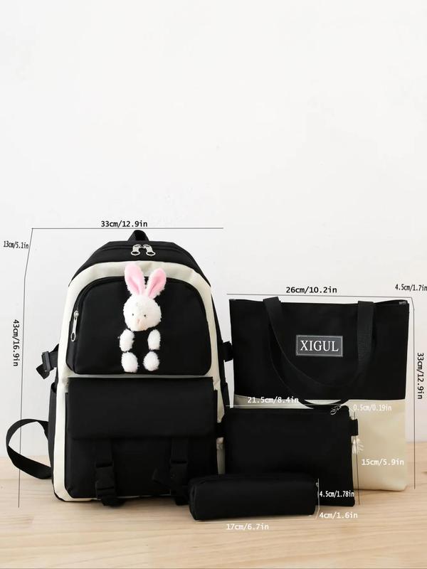 4pcs/Set Cute Rabbit Decoration Trendy Casual Backpack Handbag Clutch Set for Primary School Students Junior High School Students High School Girls 3