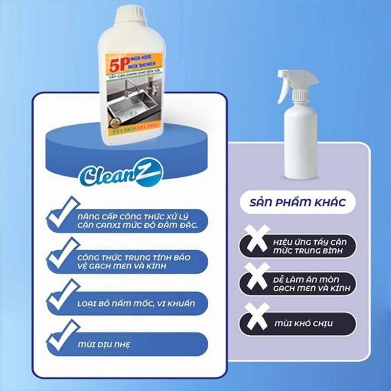 [Tặng Khăn] Nước Tẩy Đa Năng - Tẩy Cặn CANXI Vệ Sinh Sàn Nhà 5P 1000ml Làm Sạch Bề Mặt Kính, Bồn Rửa, Vết Ố Vàng Nhà Tắm 5