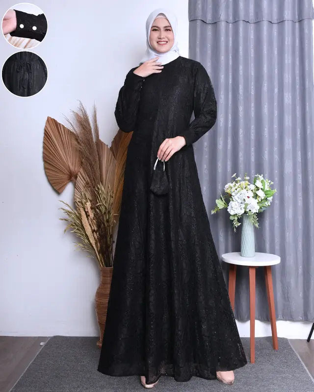 (COD) gamis burkat gamis kondangan dress pesta ada ukuran jumbo m.l.xl.xxl.xxxl free masker Wanita Muslim Lembut Mewah Tebal 4