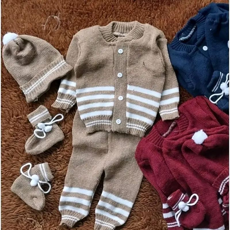 baju Set 4 in 1 Sweater Rajut Topi Dan kaos Kaki Bayi Baru Lahir Saja parsel jaket 5
