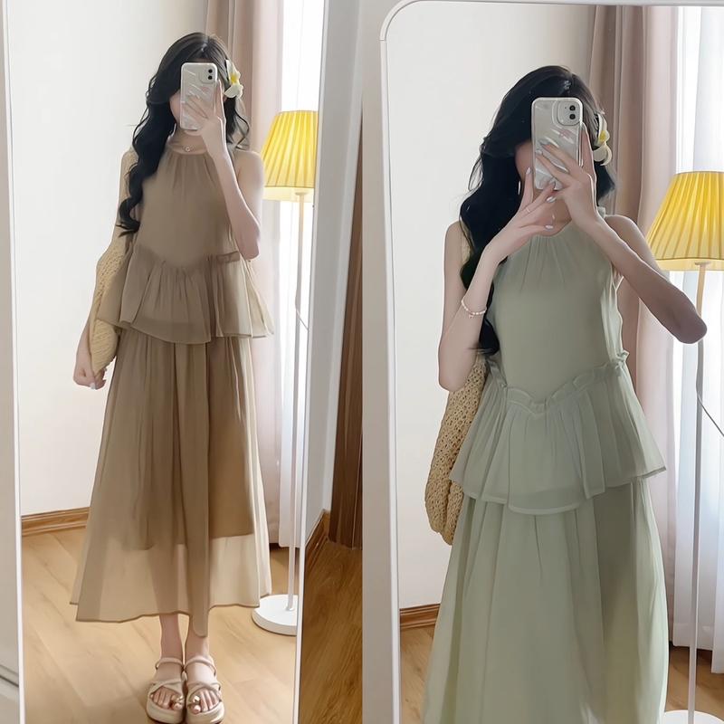 Set áo ba lỗ dáng xòe babydoll kèm chân váy dài xixeoshop - V119 Top  Nữ