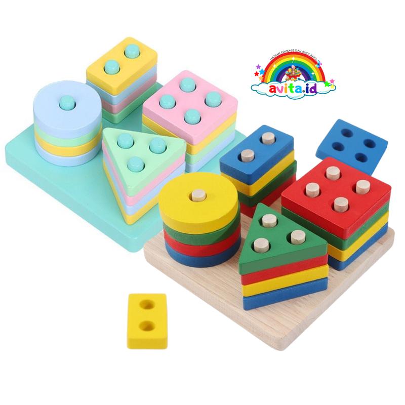 Geometri Kotak Puzzle Bentuk Edukasi Anak / Shape Sorting Wooden Toys ...