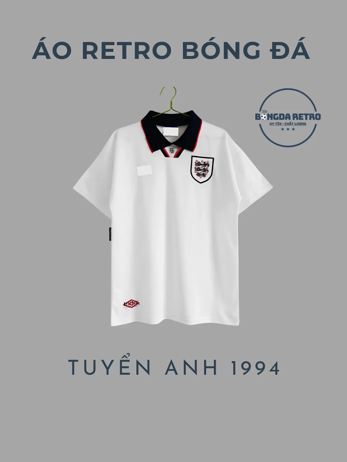 Áo bóng đá thời trang Retro tuyển Anh 1994, logo thêu cao cấp, chất vải thoáng mát, năng động