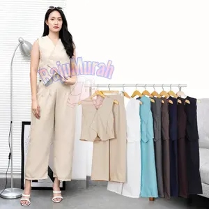 SnBm Ready - One Set Wanita Semiwool Setelan Wanita Veyza Celana Panjang Kulot Atasan Vest Kancing Wool