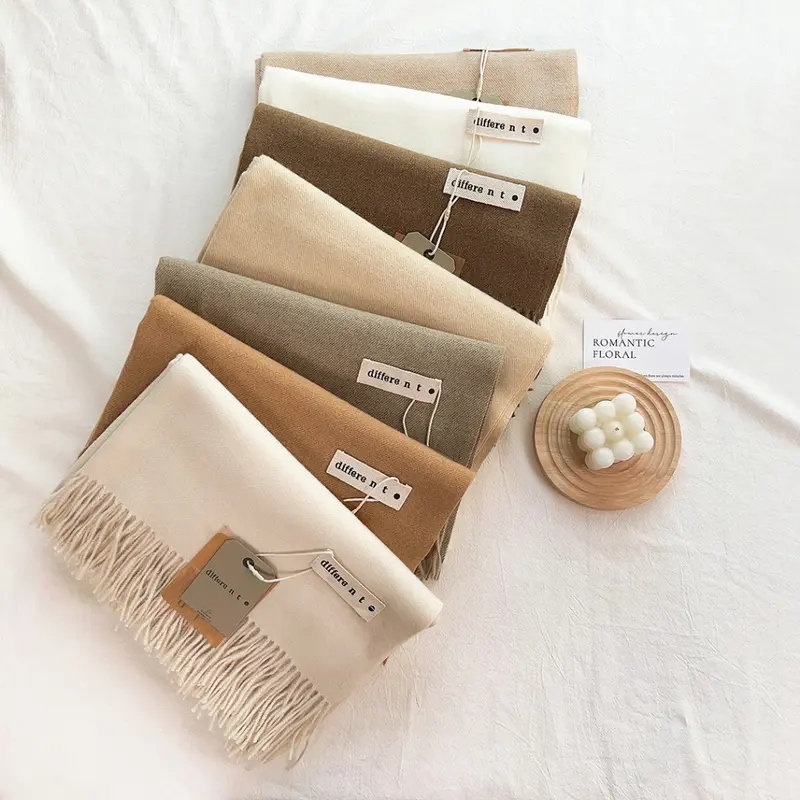 Khăn choàng cổ trơn Different tone màu Neutral chất Cashmere dạ Khăn choàng tua rua đa năng ấm áp phong cách Hàn Quốc khan  quang Quàng Cổ Len khan  len muadong 3
