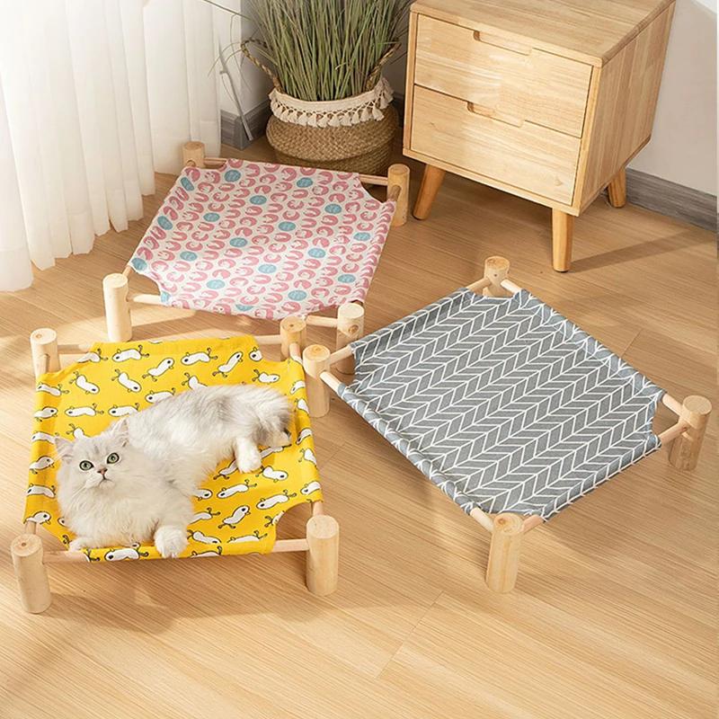 Product Introduction of Wooden Pet Bed Washable Pet Marching Bed Detachable Cat Hammock Breathable Summer Moisture-proof Removable Cat Nest 0