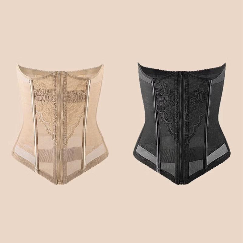 Đai nịt bụng KÉO KHOÁ  co giãn chất ren thoáng mát 9 xương ( kèm thước dây )