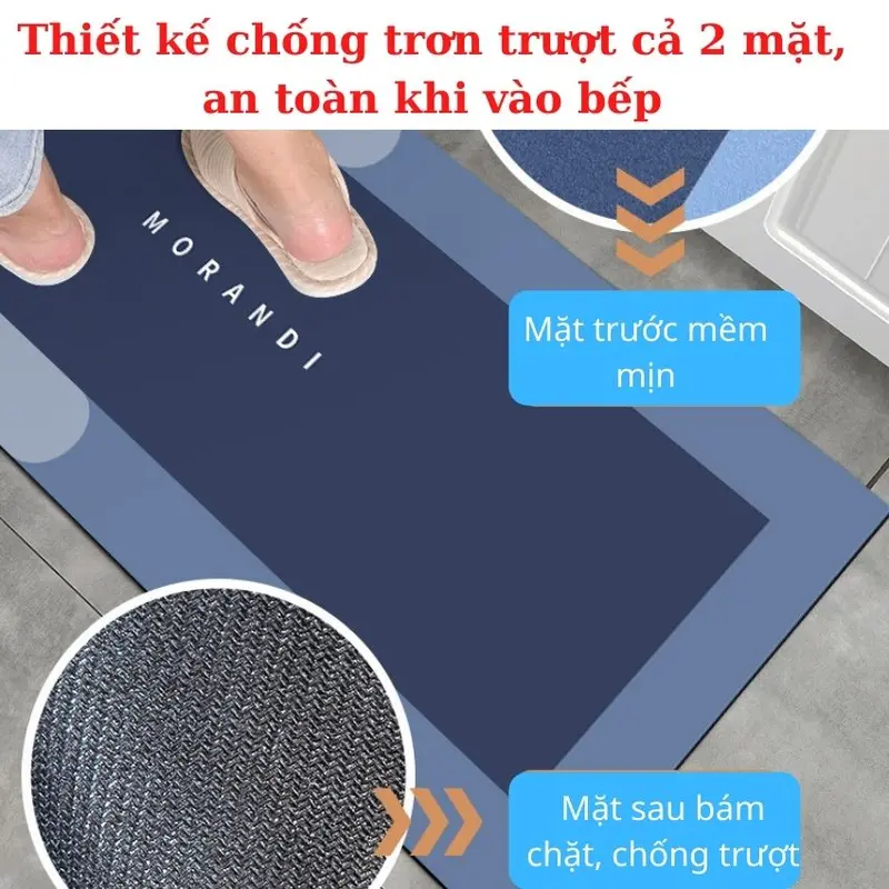 Thảm nhà bếp bộ 2 silicon chống trượt siêu thấm hút cao cấp, thảm lau chân nhà bếp siêu thấm nước đẹp cute nhã nhặn 4
