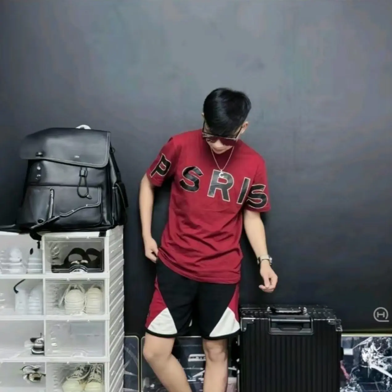 Bộ thể thao P A R I  màu đỏ mận  from áo unisex hothit Sport Tập Gym Chạy Bộ Nam quanao the
