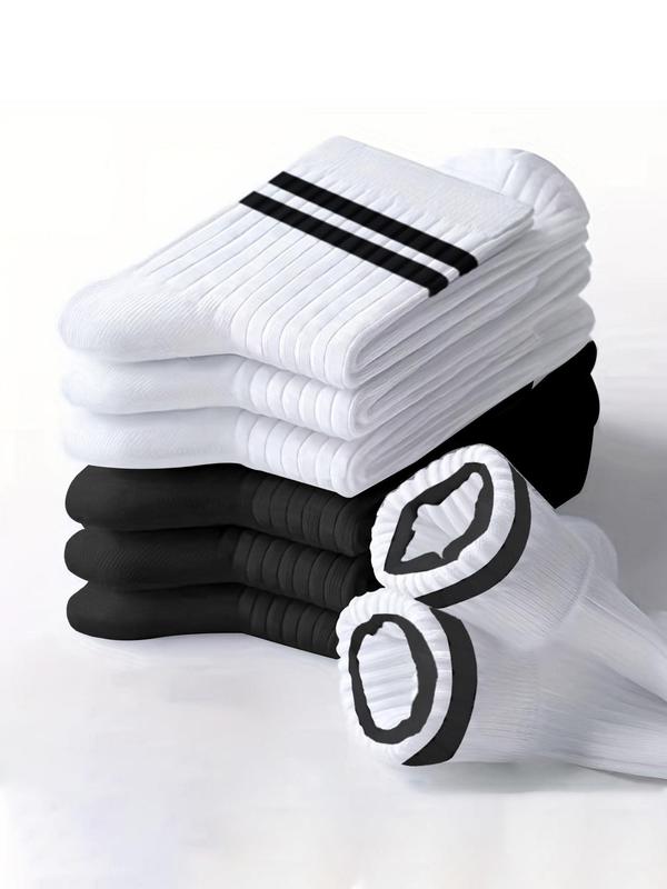 Men's 6 Pairs Colorblock Striped Print Crew Socks, Casual Comfortable Breathable Mid-calf Socks for Daily Wear, Menswear Socks for Men 7