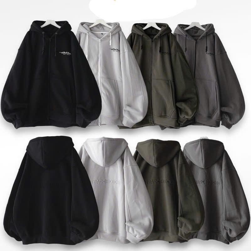 Áo Khoác NOTBADCHOICE Dập Nổi Thun Nỉ Len Tay Dài Phồng Kiểu Rộng Unisex Nam Nữ  - Áo Hoodie Zip Jacket Chống Nắng Top Đen áo hoodie