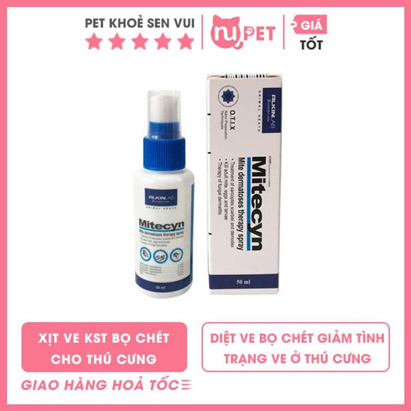 Xịt ve rận ghẻ Chó Mèo Mitecyn Hộp 50ml - Thẩm thấu cao, hiệu quả nhanh, mùi hương nhẹ.